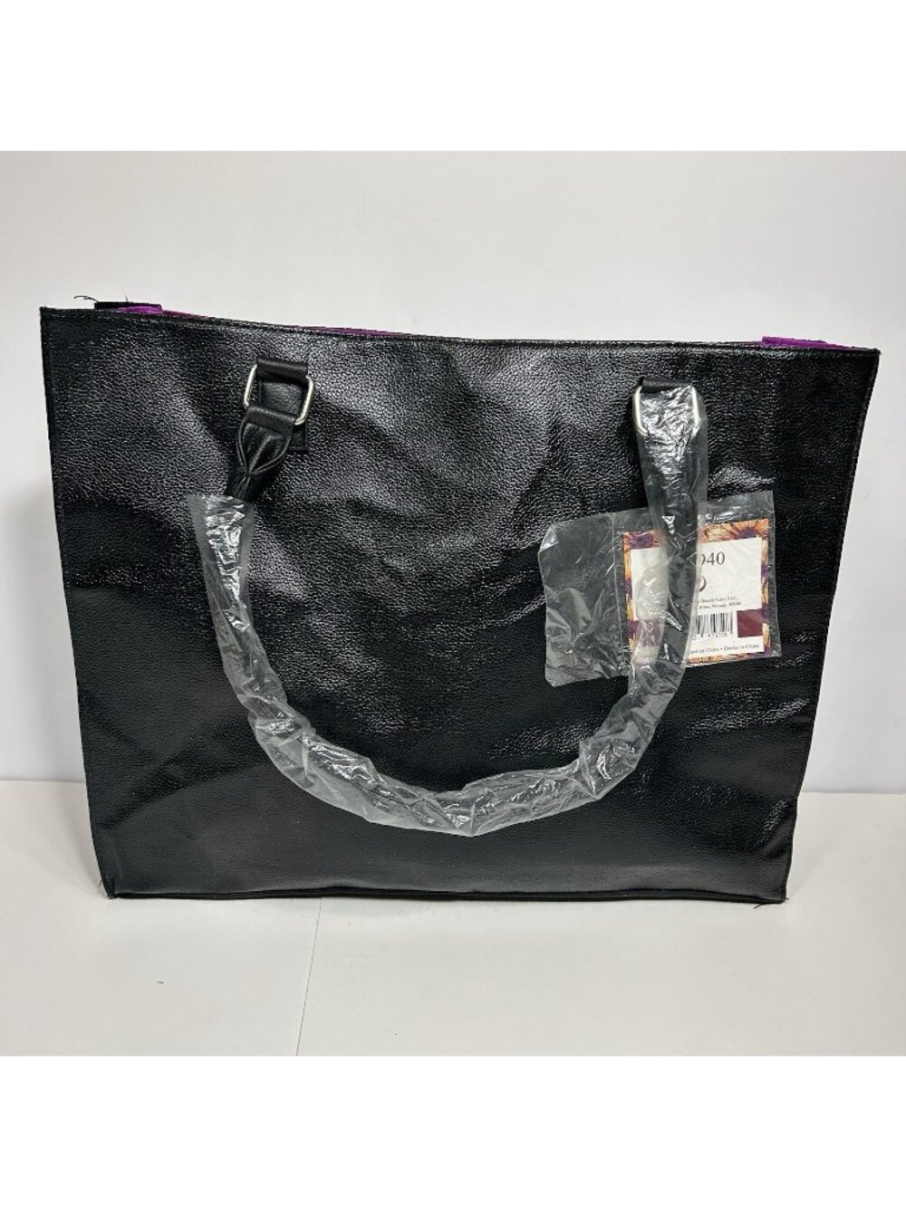 NWT Arcadia Beauty Labs "Fall into Florals" Tote Bag Black Leather & Fabric Sz L